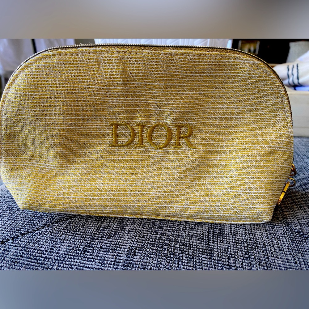 DIOR Gold Glitter Makeup Bag Toiletries Cosmetics NEW
